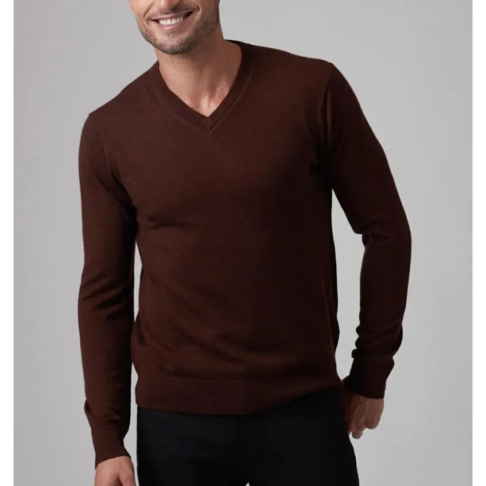NWOT J. Crew 100% Merino Wool Brown V-Neck Sweater Fine Knit Sz XL